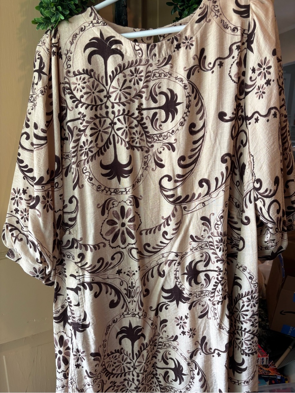 Umgee Beige and Dark Brown Floral Print Midi Dress